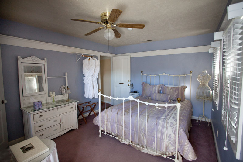 White Lace & Promises, a lavender room with a white iron bed